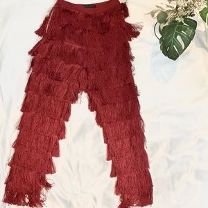 Lavish Alice Burgundy Fringe Pants